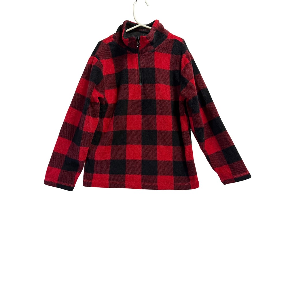 The Childrens Place Kids Red Black Buffalo Plaid Fleece Quarter Zip Pullover 5/6